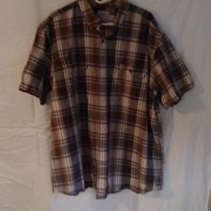 Carhartt mens short sleeve button up shirt size 2XL brown and white plaid design